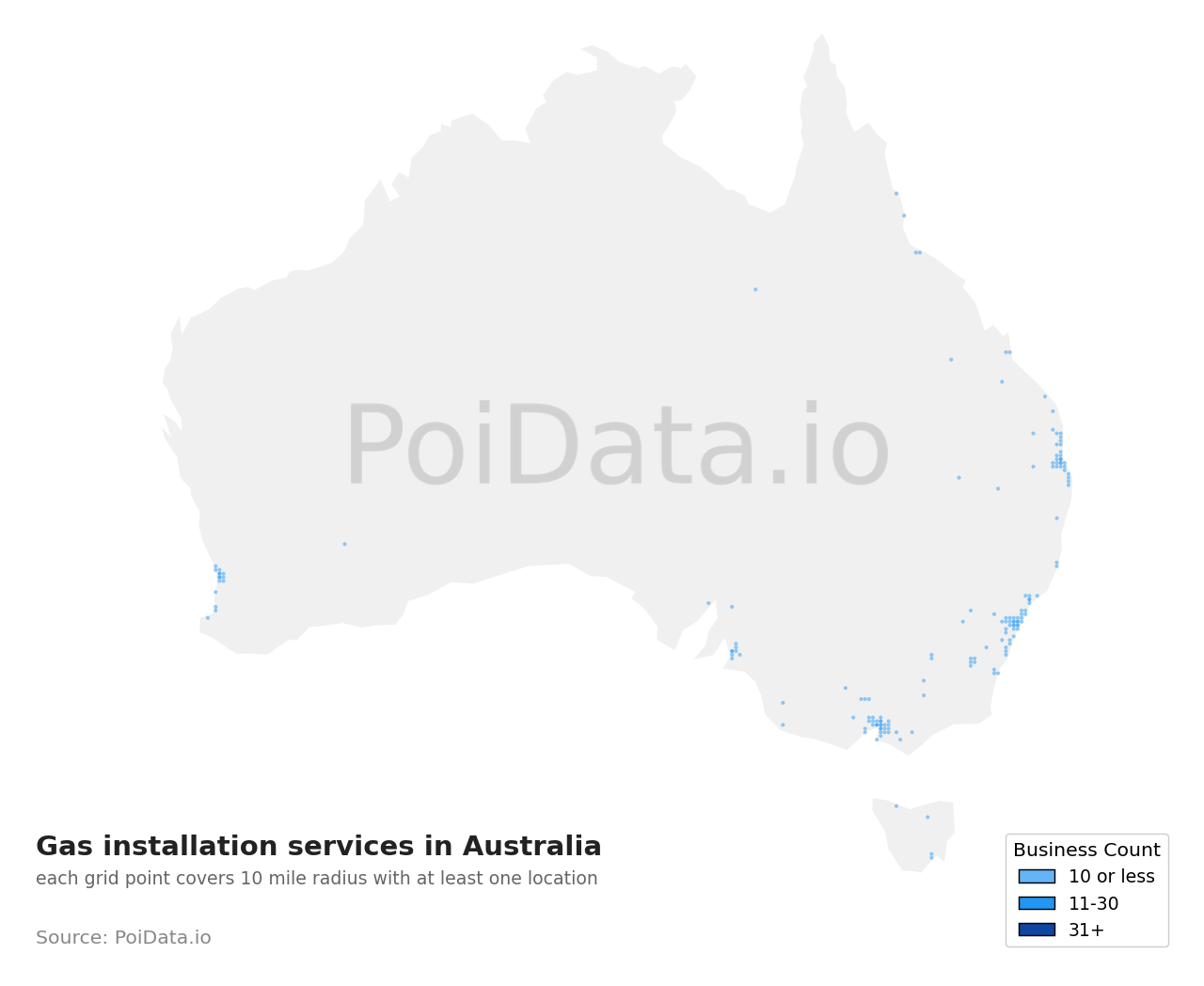Gas installation service density map for Victoria, Australia