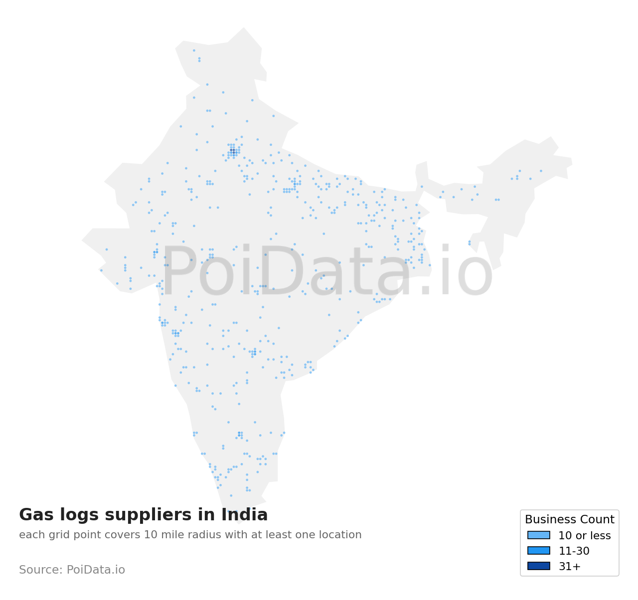 Gas logs supplier density map for India