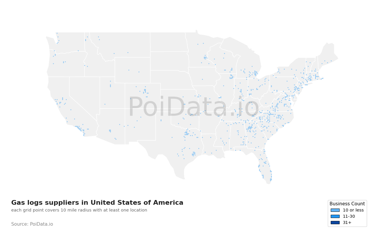Gas logs supplier density map for Indiana, United States