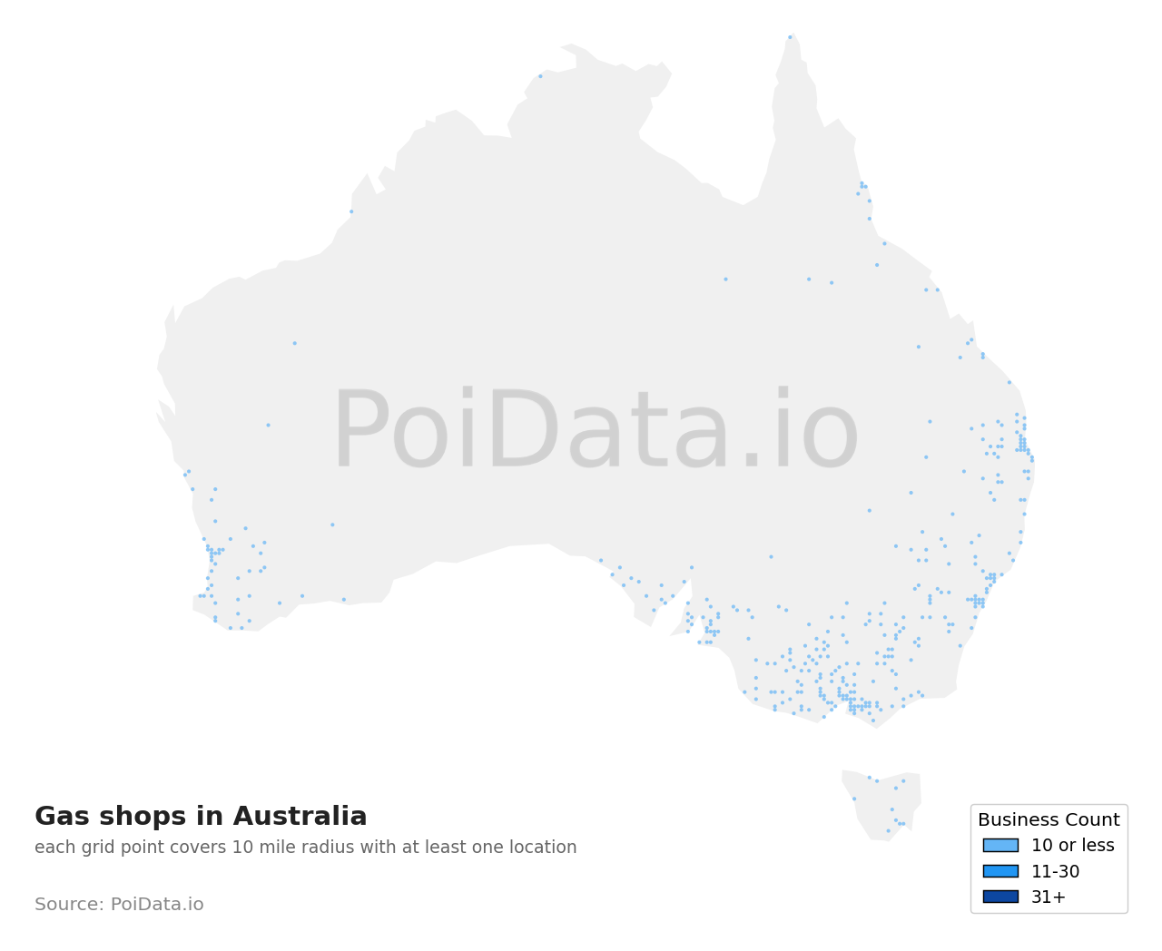 Gas shop density map for South Australia, Australia