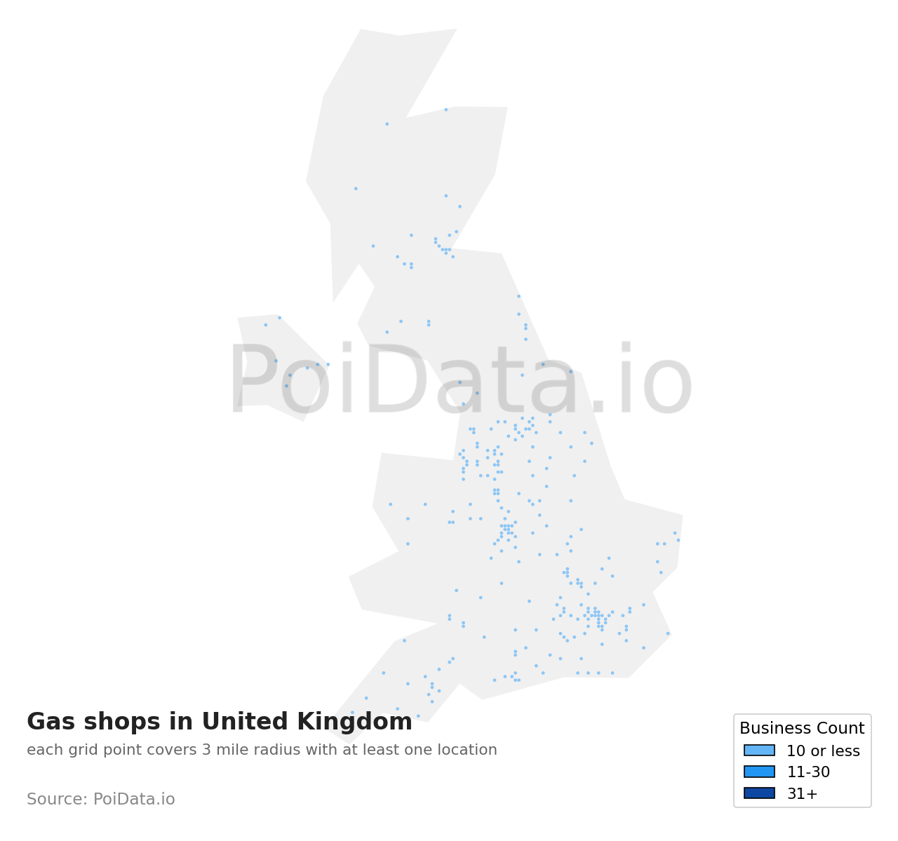 Gas shop density map for United Kingdom
