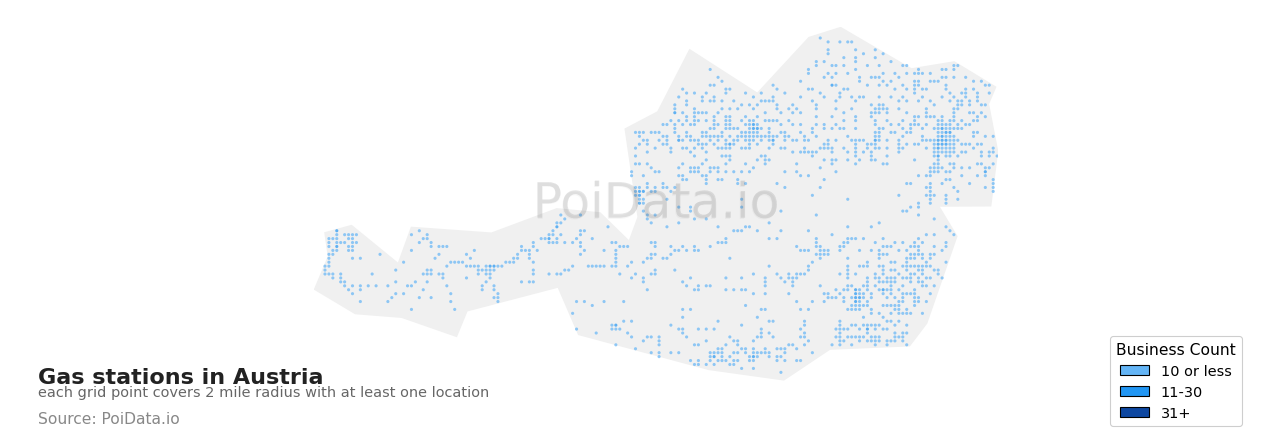 Gas station density map for Austria