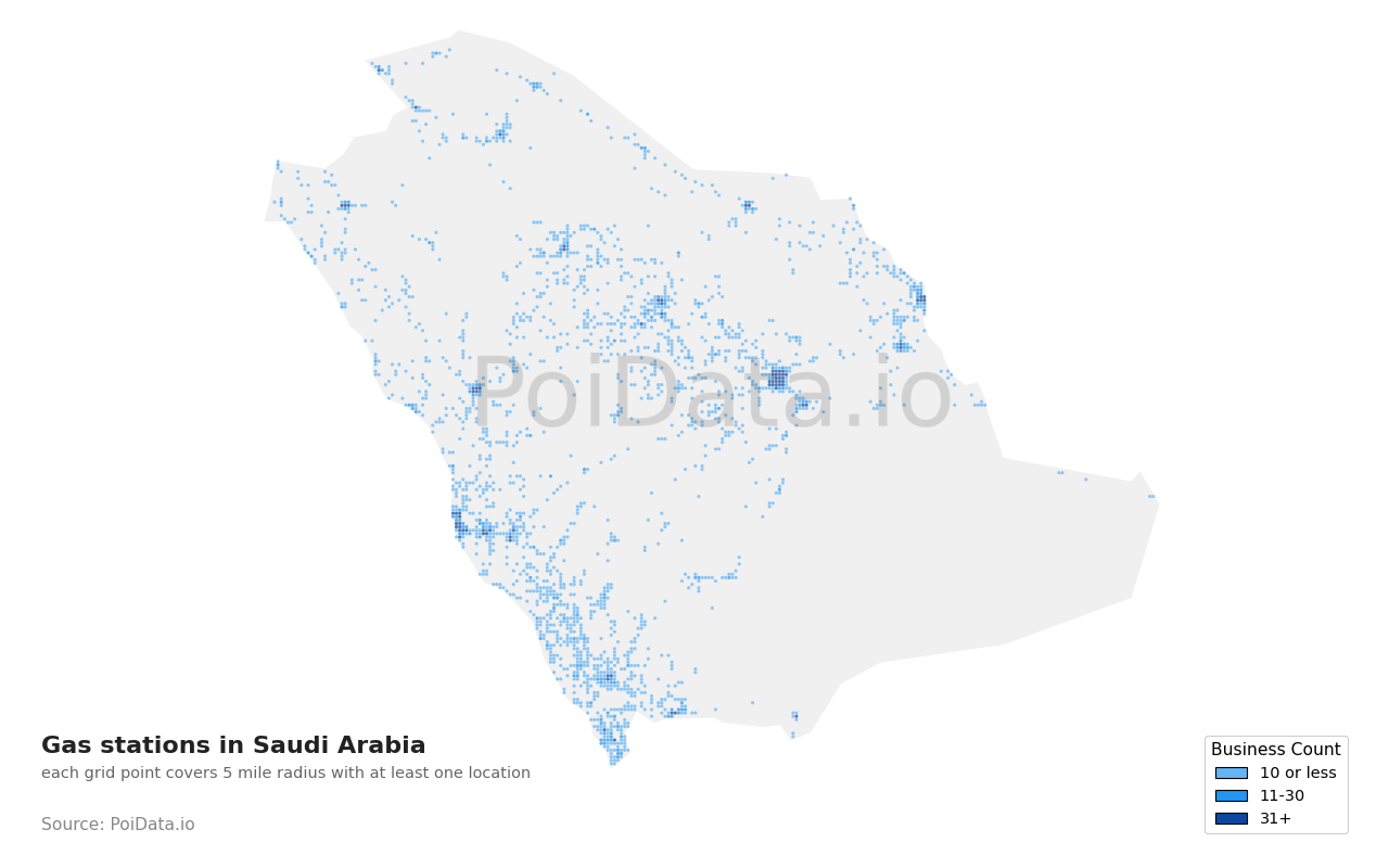 Gas station density map for Saudi Arabia
