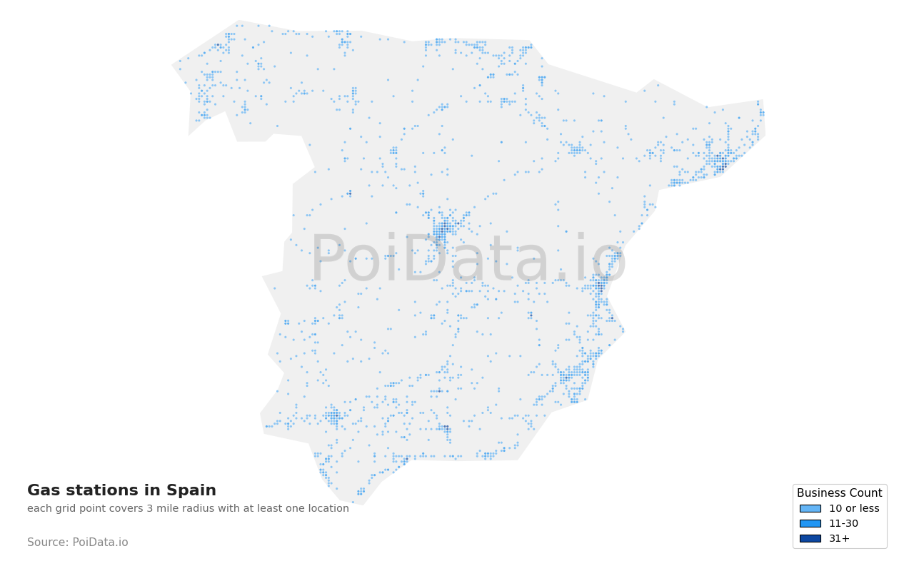 Gas station density map for Spain