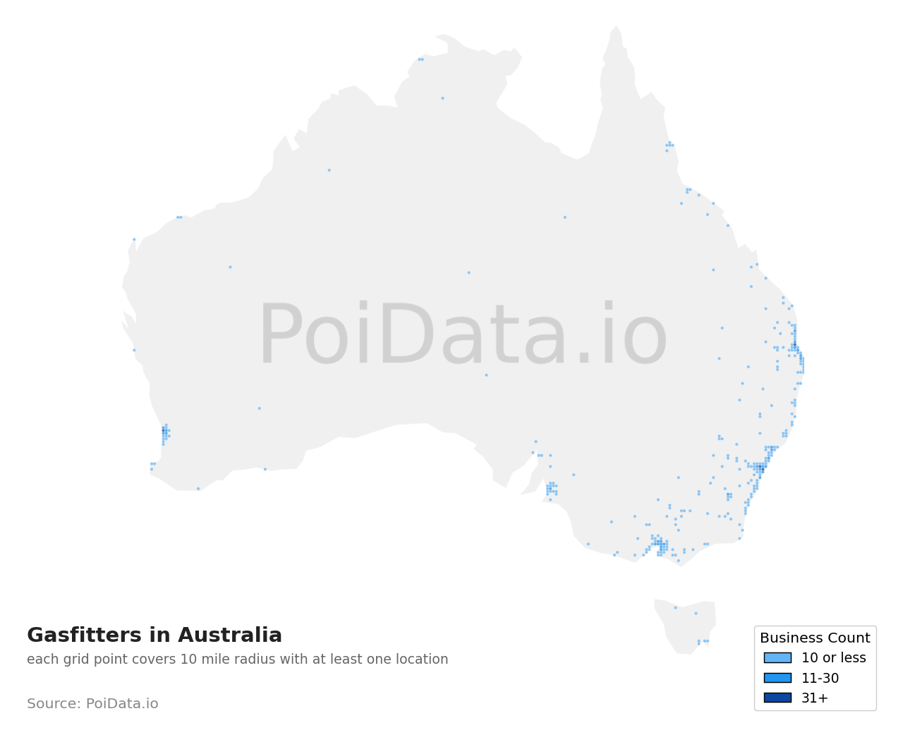 Gasfitter density map for Australian Capital Territory, Australia