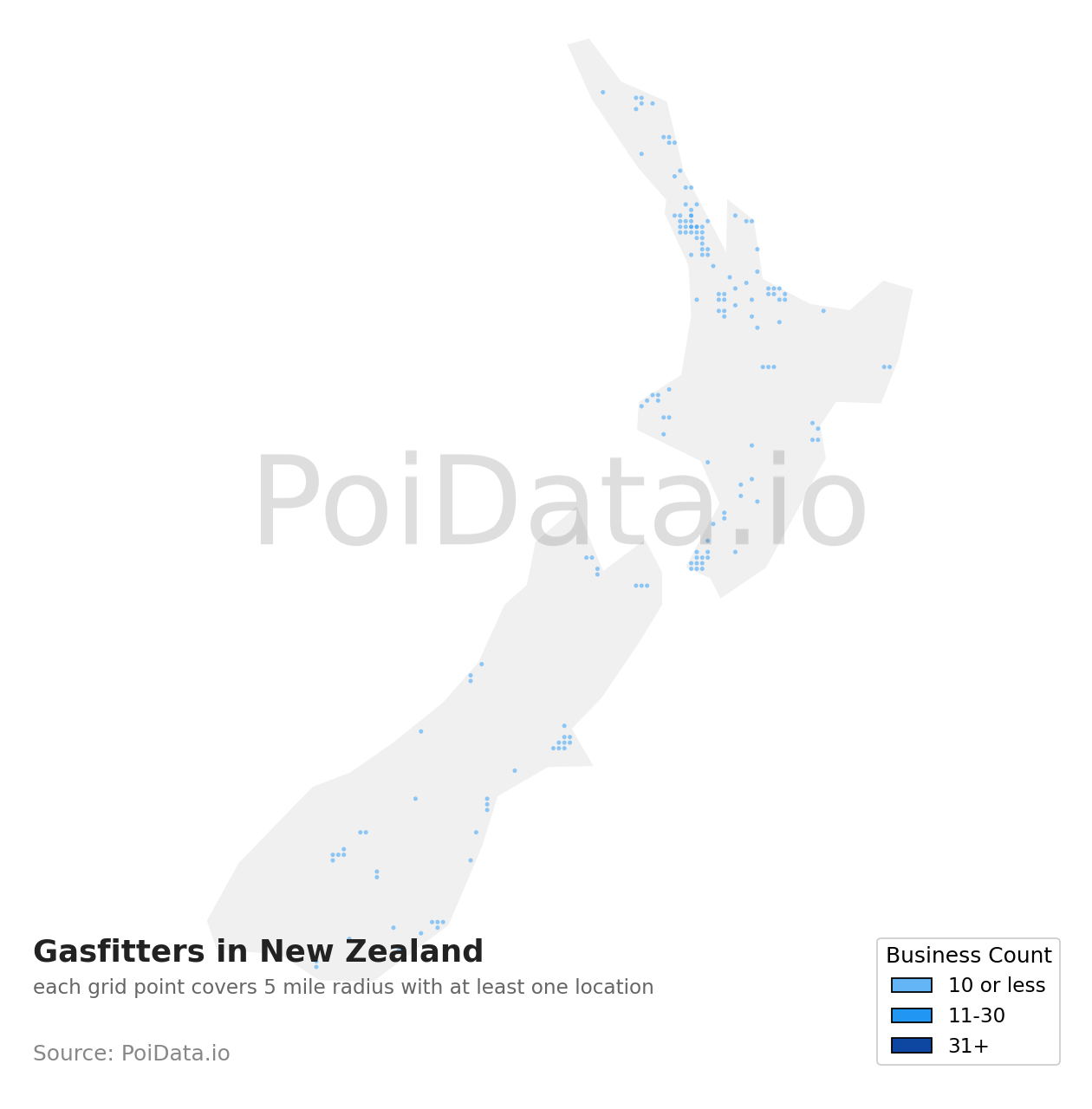 Gasfitter density map for New Zealand