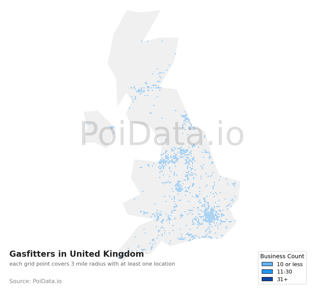 Gasfitter density map for United Kingdom