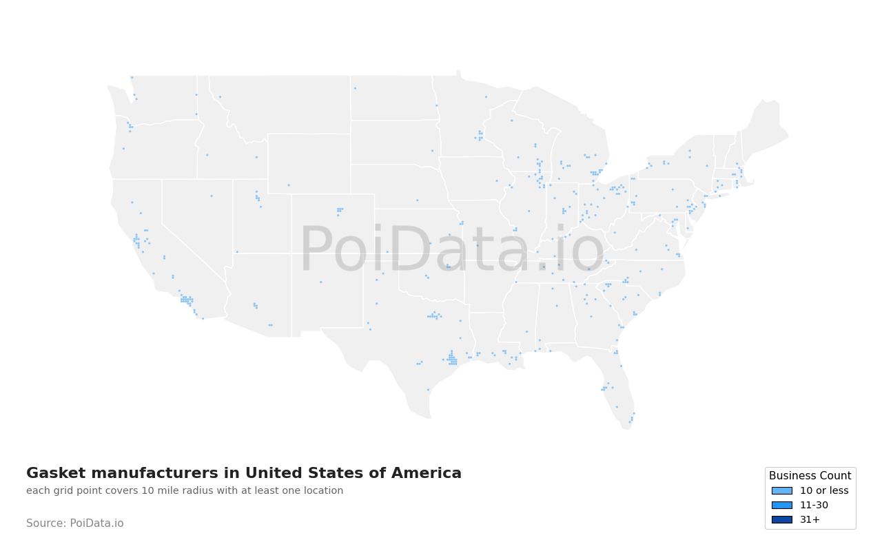Gasket manufacturer density map for United States