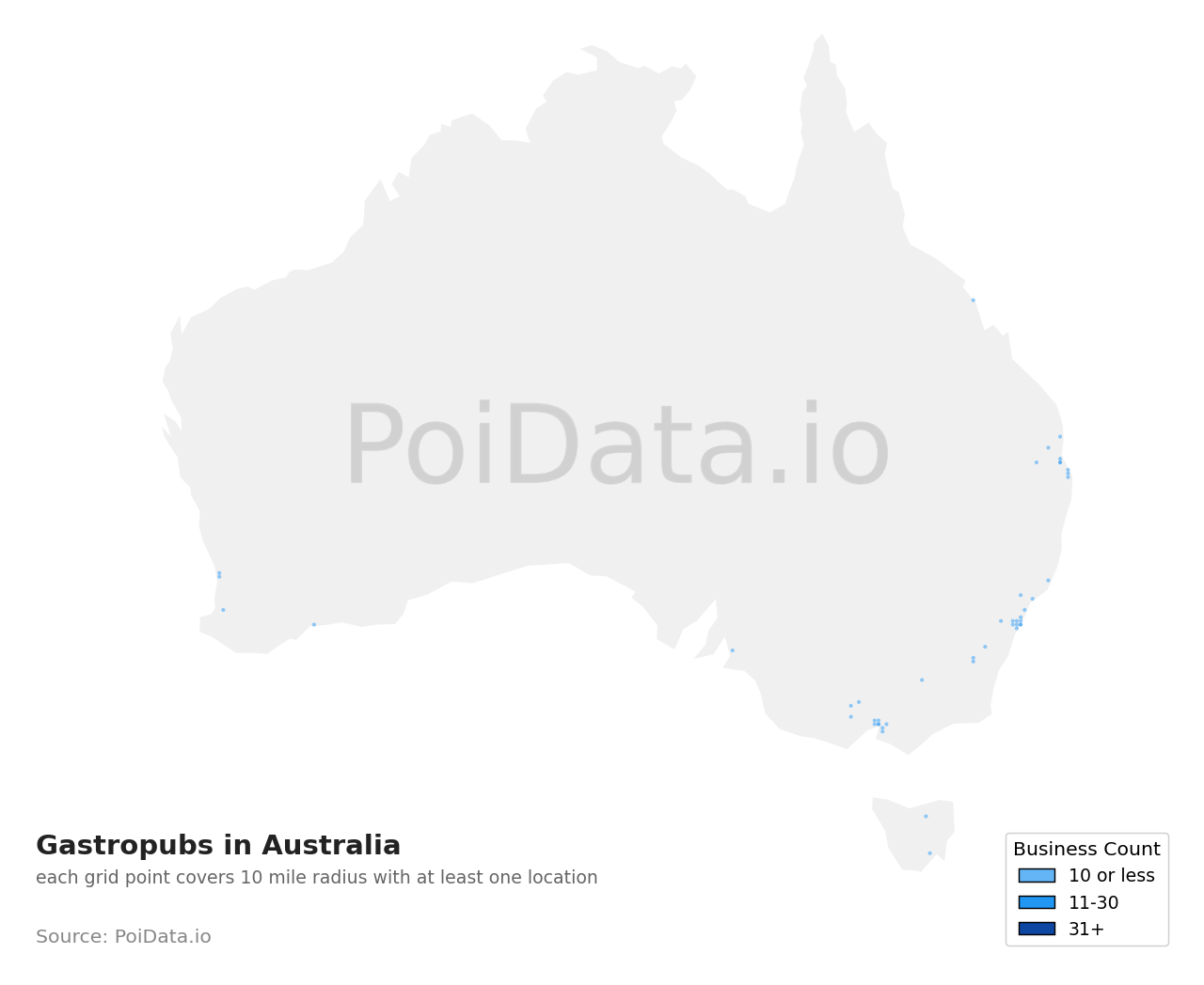 Gastropub density map for Australia
