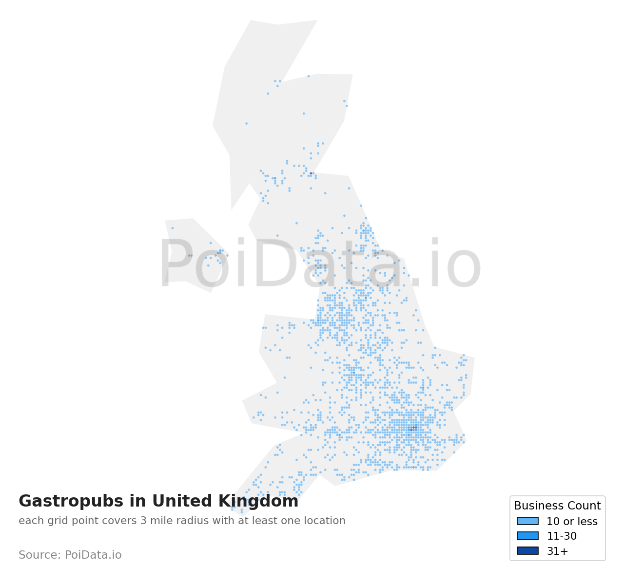 Gastropub density map for United Kingdom