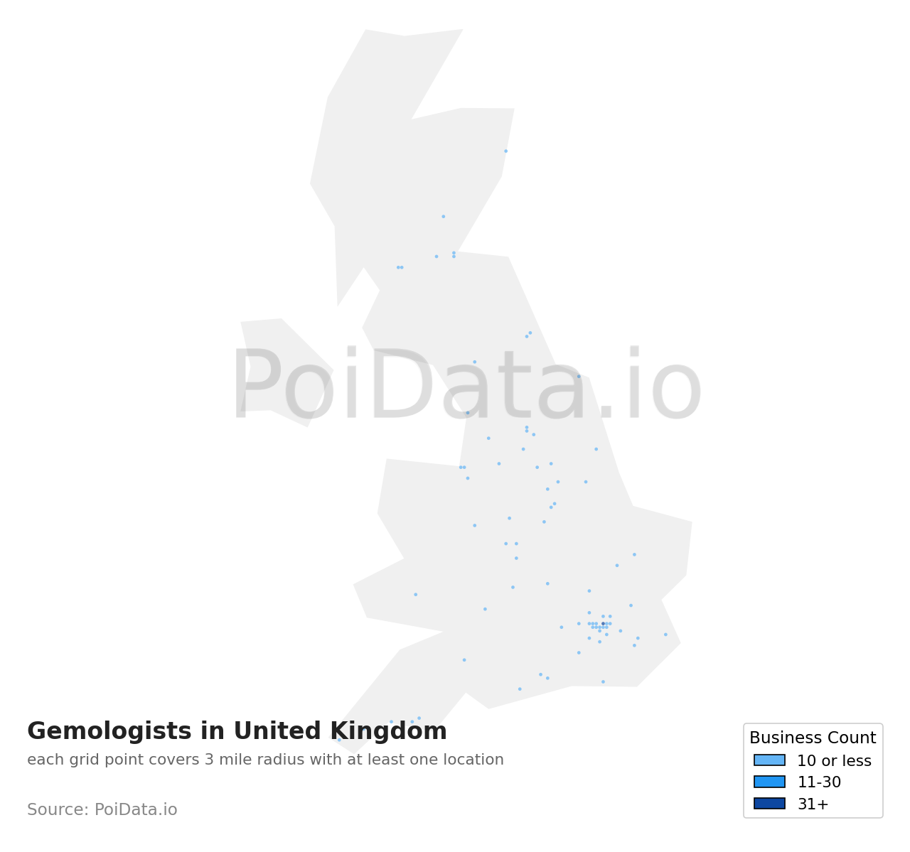 Gemologist density map for United Kingdom