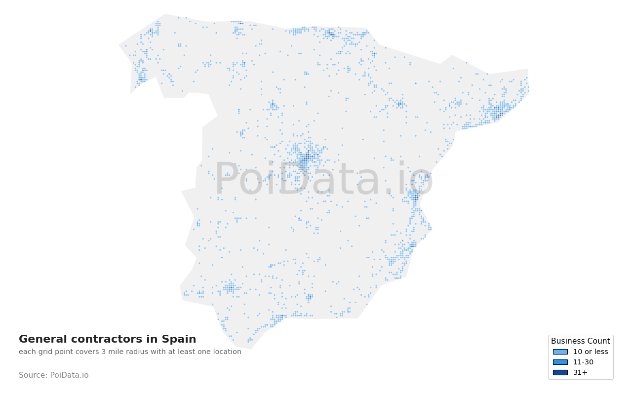 General contractor density map for Spain