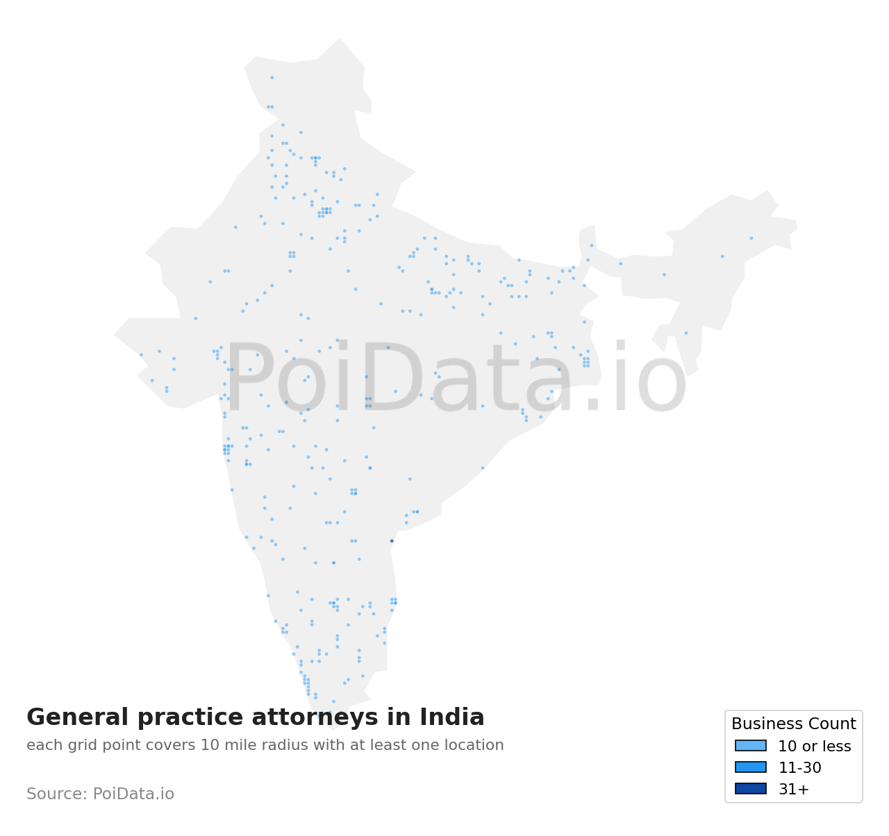 General practice attorney density map for India
