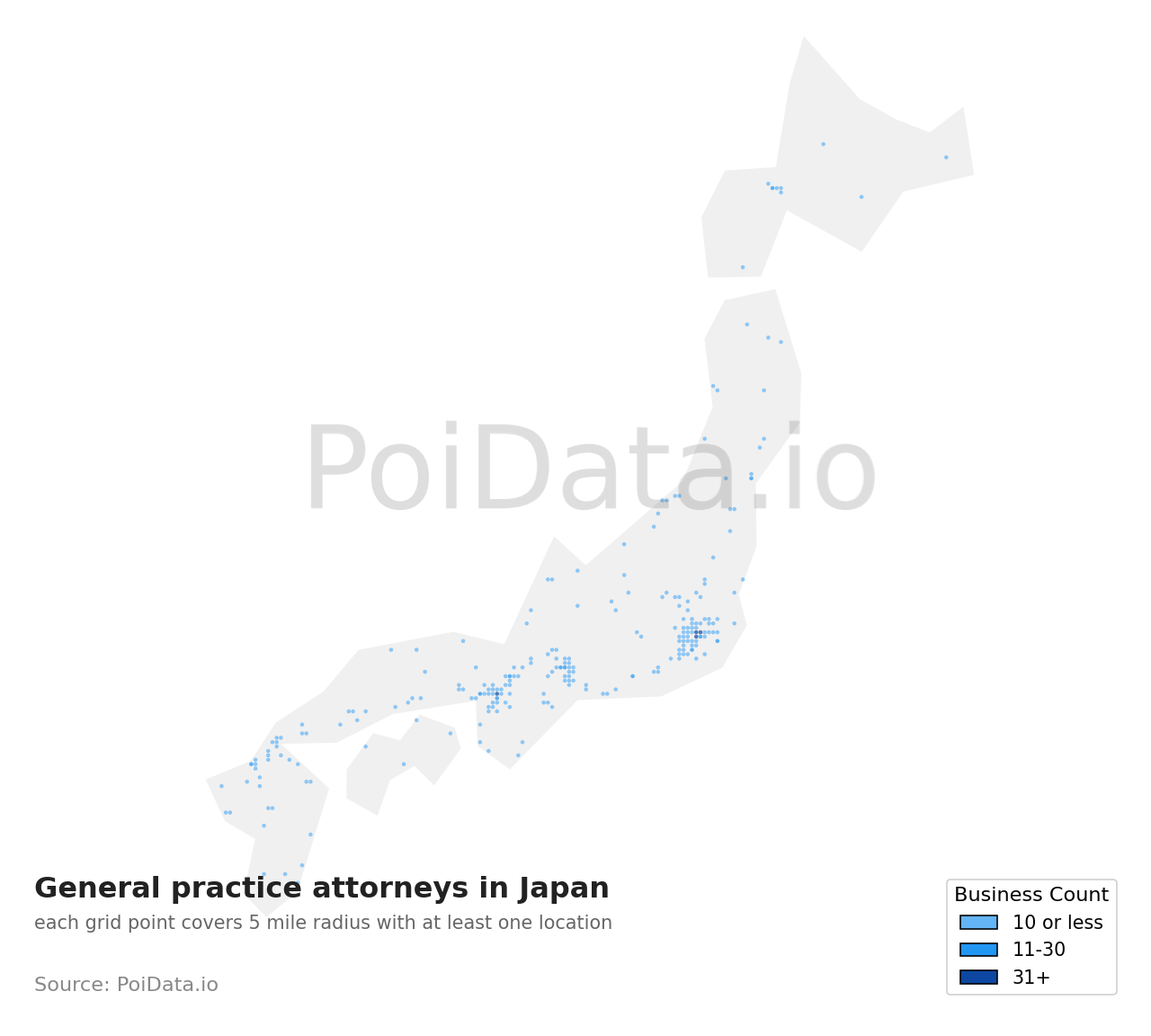 General practice attorney density map for Japan