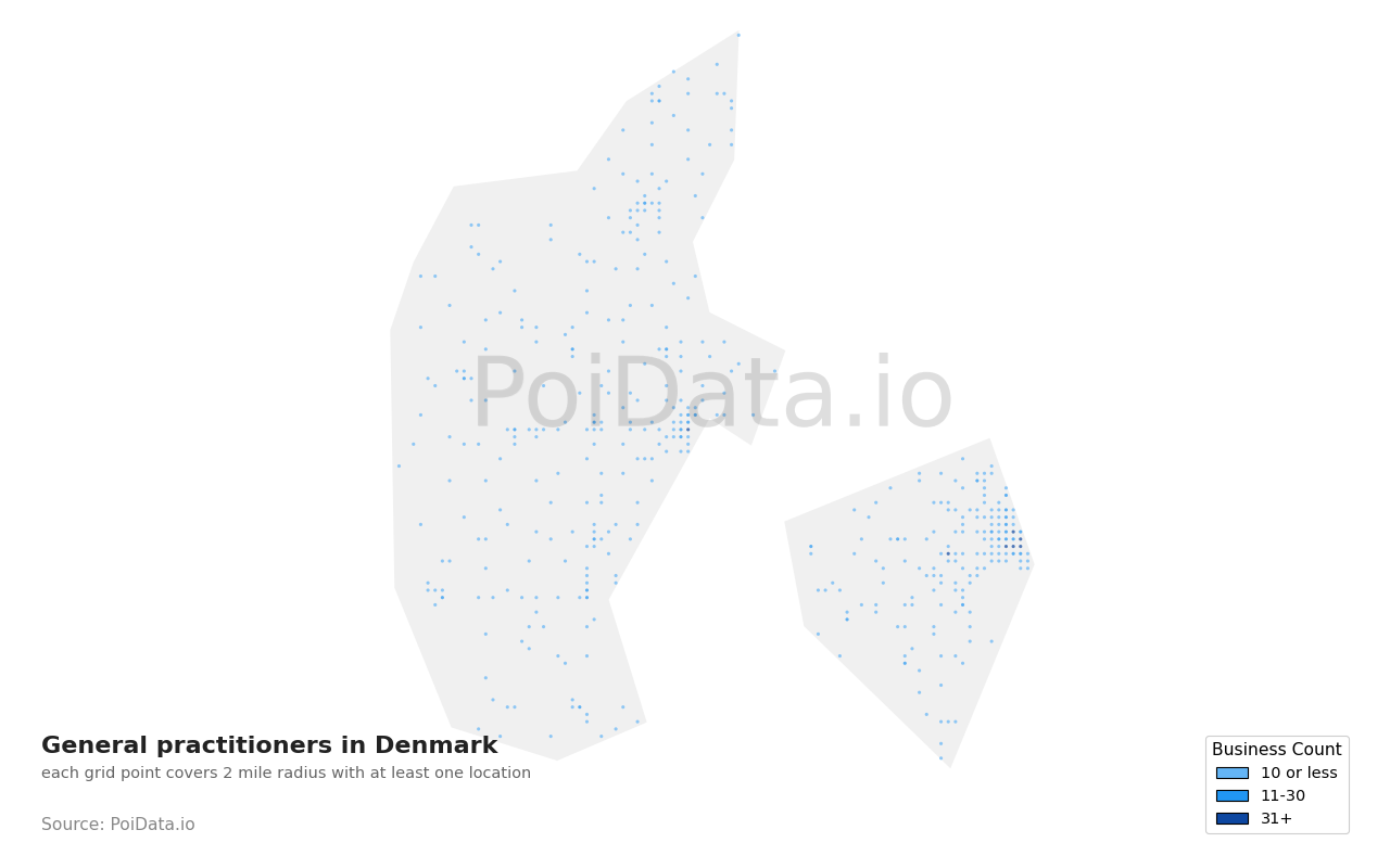 General practitioner density map for Denmark