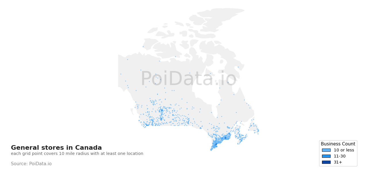 General store density map for Canada