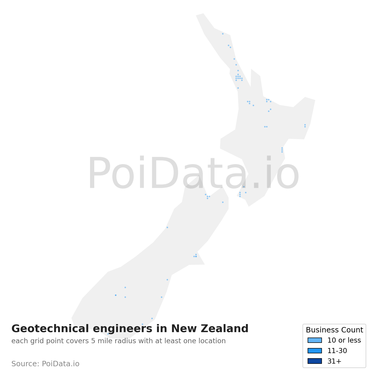 Geotechnical engineer density map for New Zealand