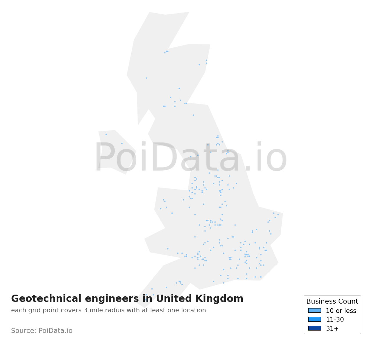 Geotechnical engineer density map for United Kingdom