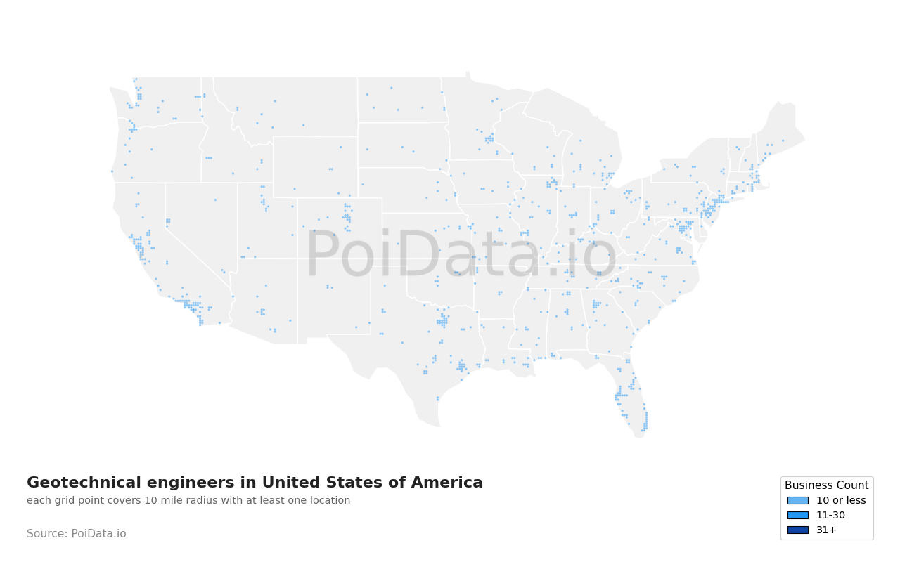 Geotechnical engineer density map for Rhode Island, United States