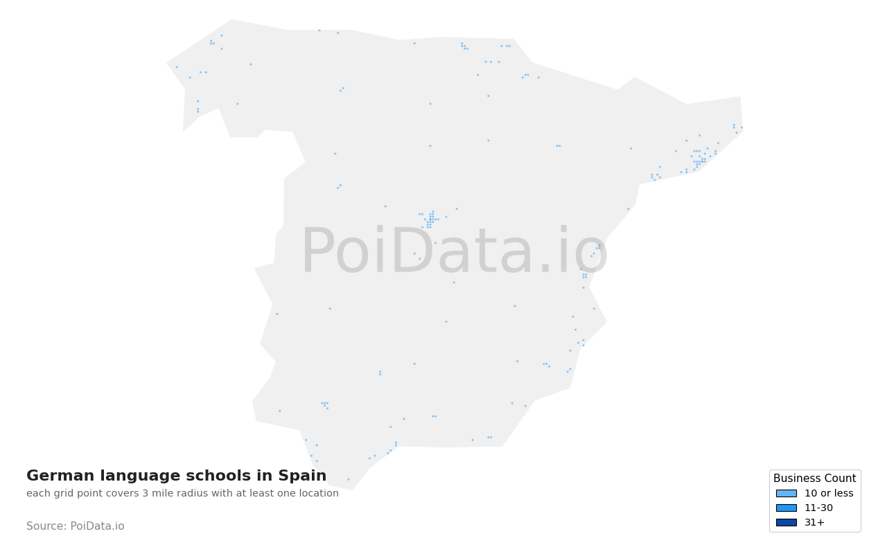 German language school density map for Spain