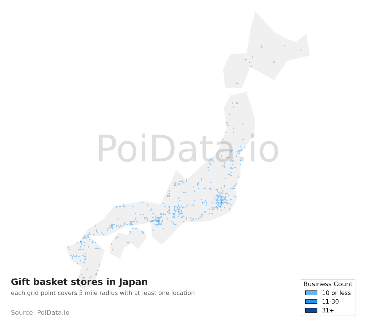 Gift basket store density map for Japan