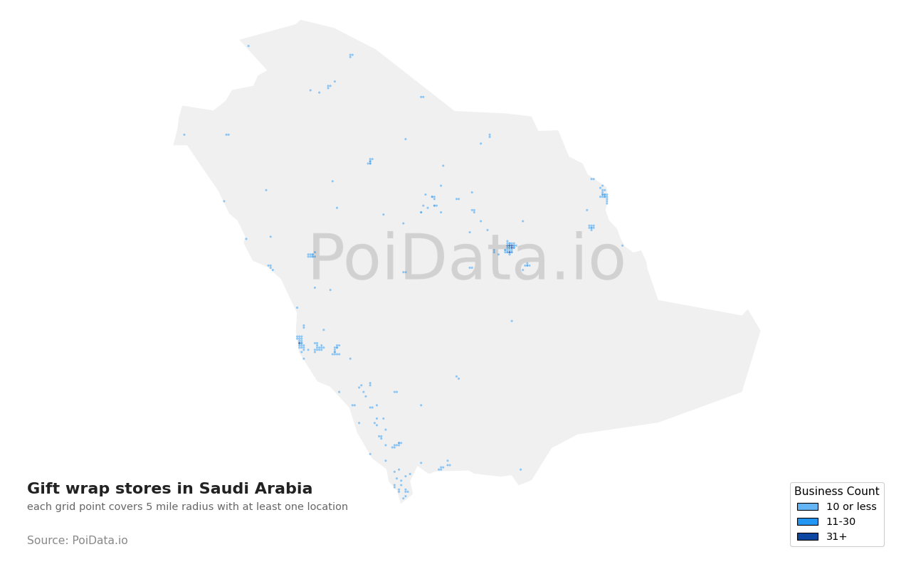 Gift wrap store density map for Saudi Arabia