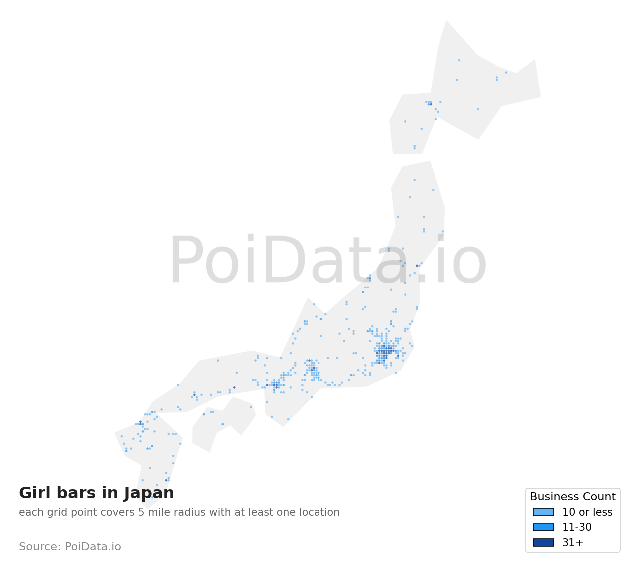 Girl bar density map for Japan