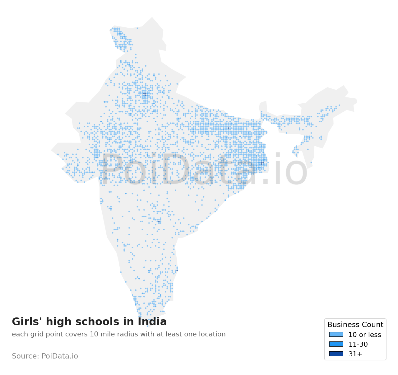 Girls' high school density map for India