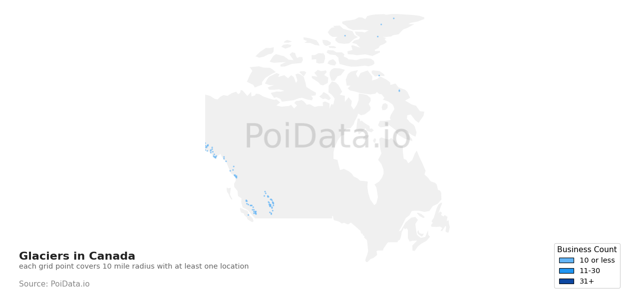 Glacier density map for Canada