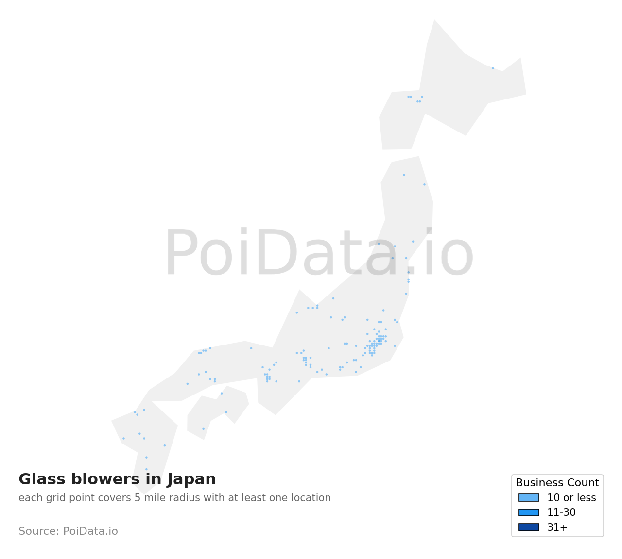 Glass blower density map for Japan