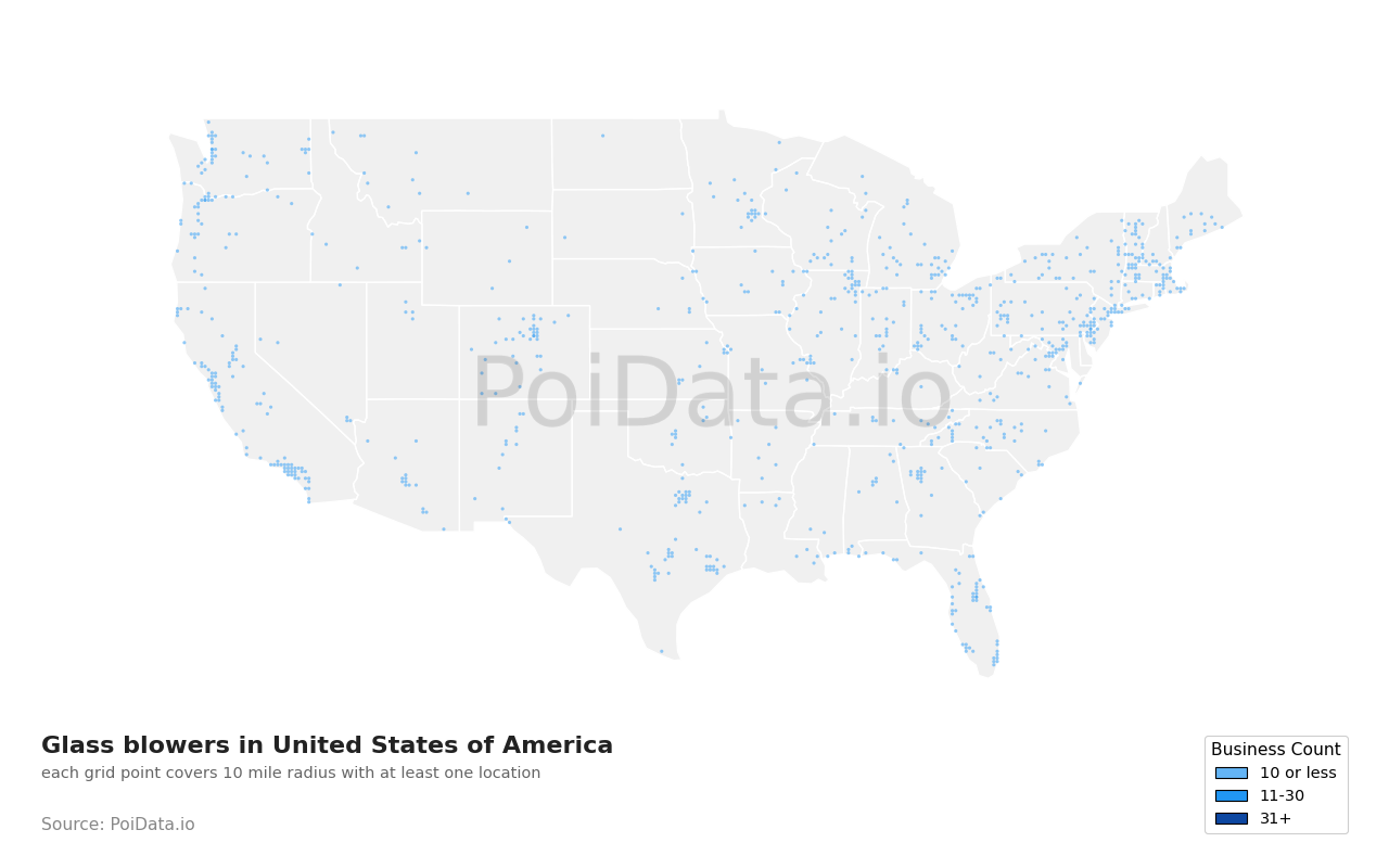 Glass blower density map for Ohio, United States