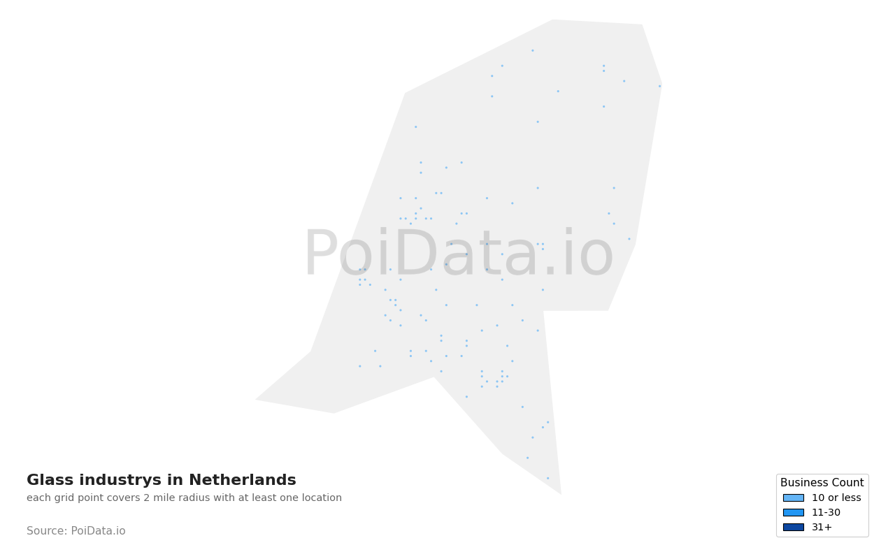 Glass industry density map for Netherlands