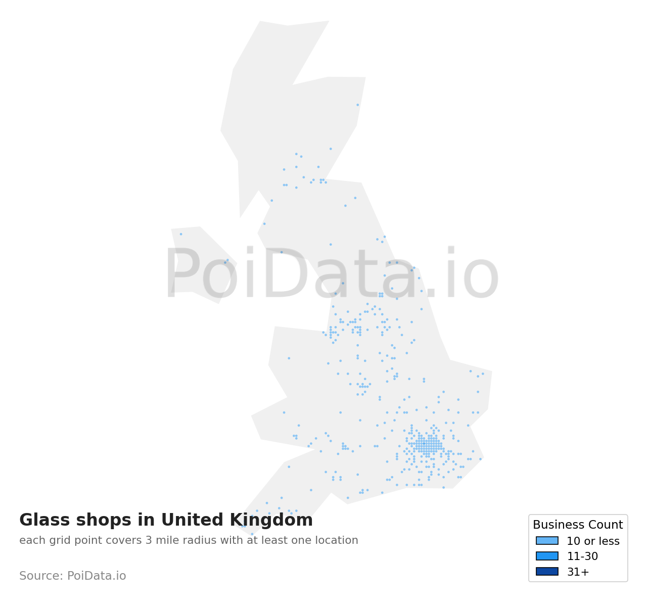 Glass shop density map for United Kingdom