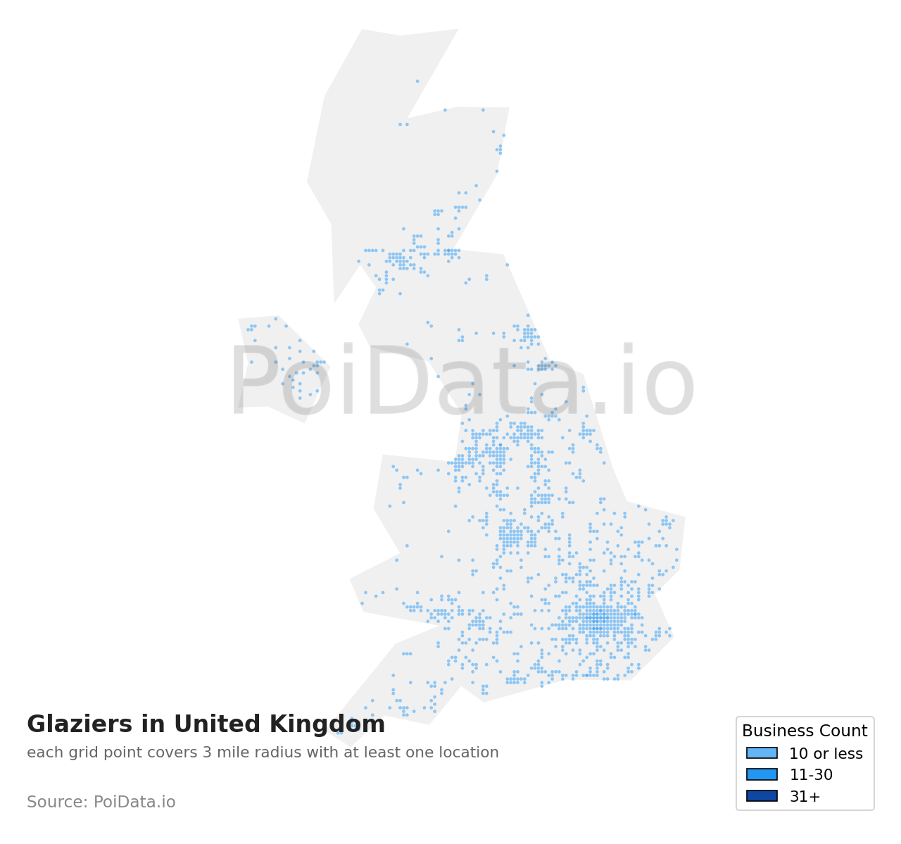 Glazier density map for United Kingdom
