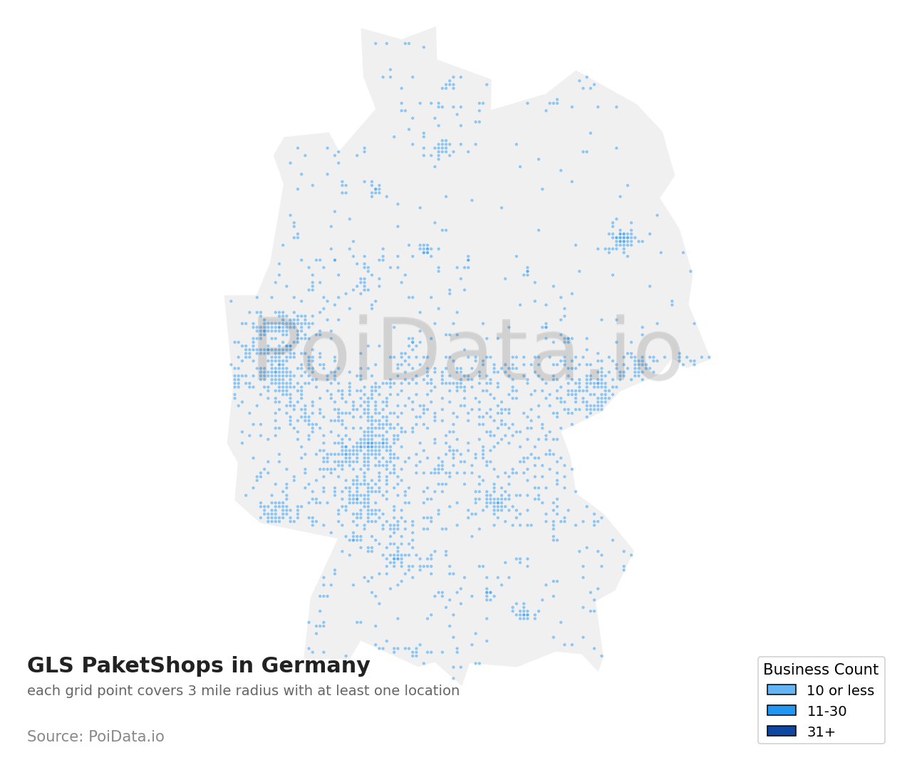 GLS PaketShop density map for Germany