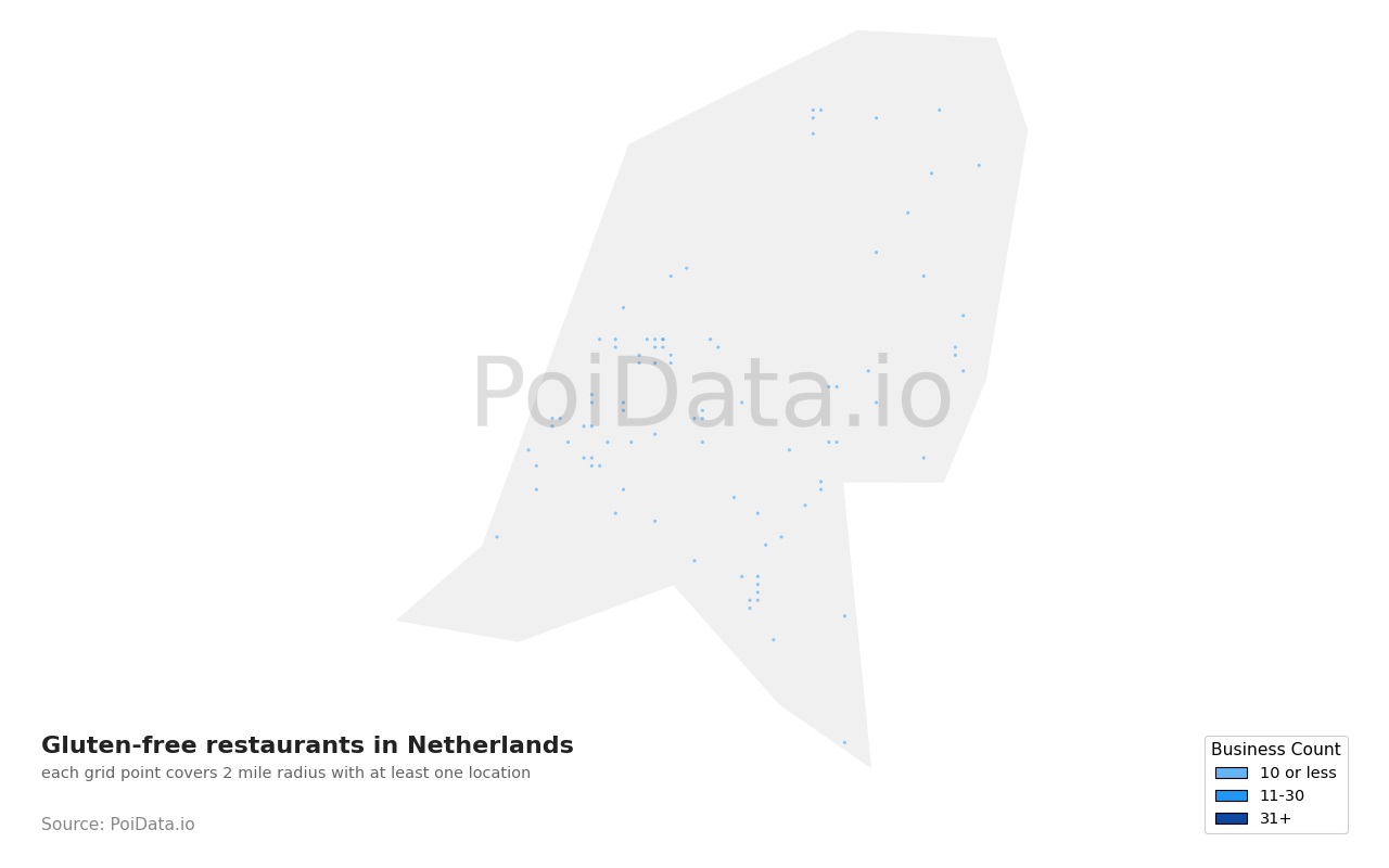Gluten-free restaurant density map for Netherlands