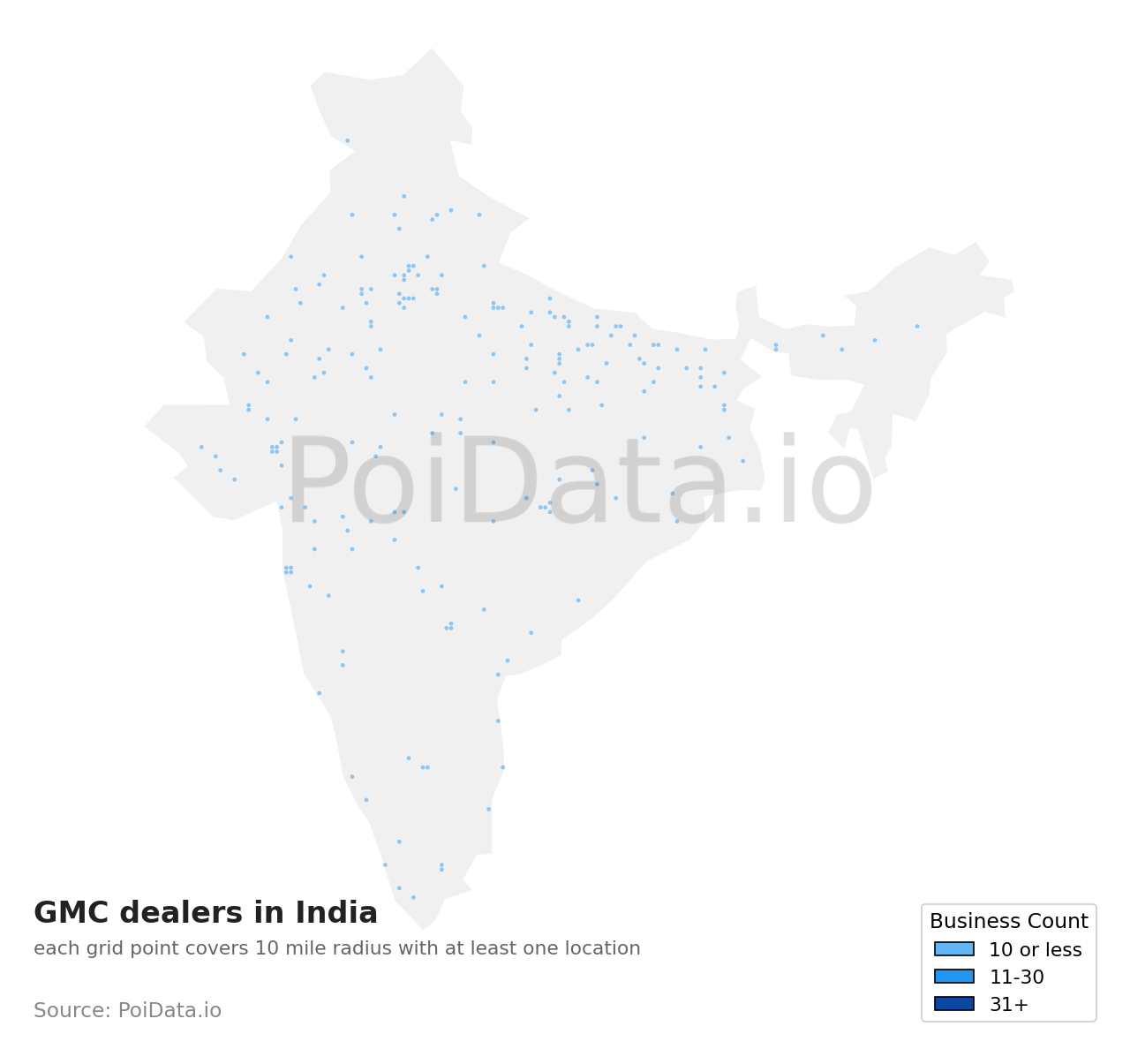 GMC dealer density map for India