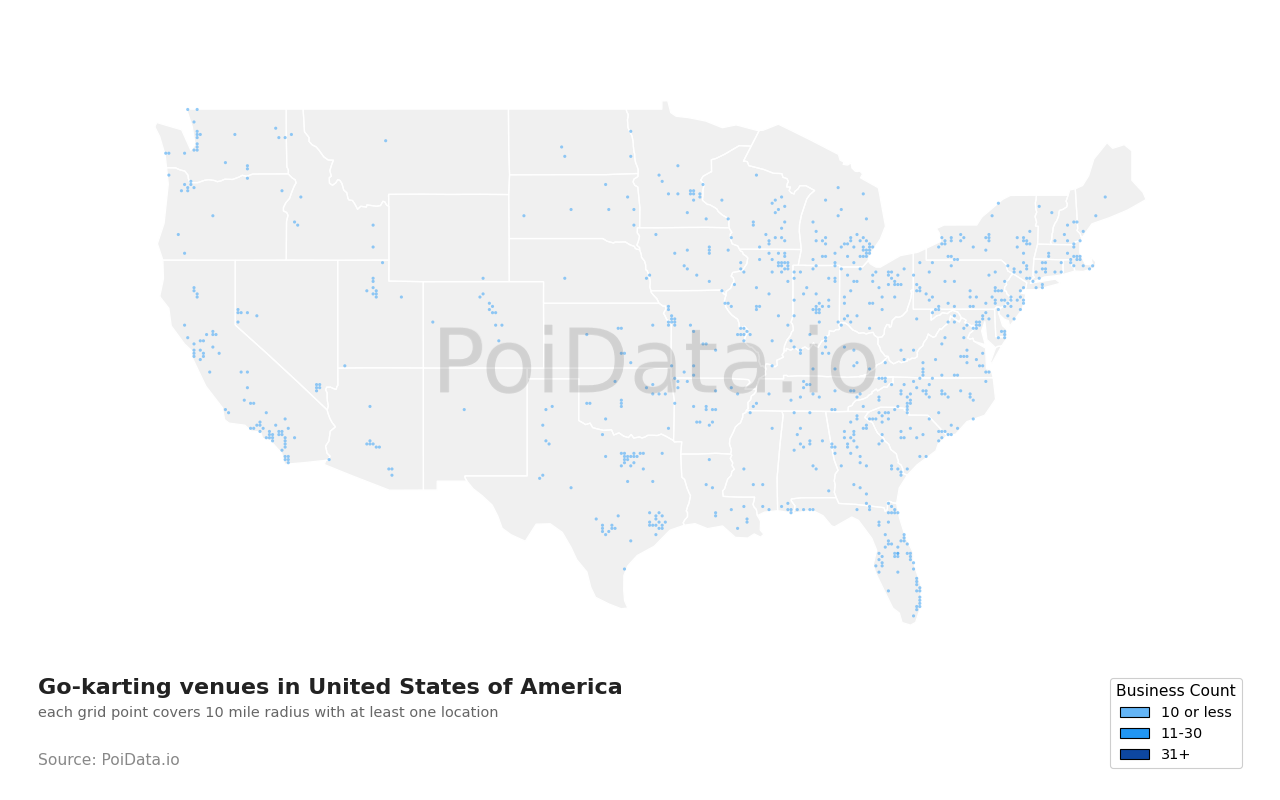 Go-karting venue density map for Massachusetts, United States