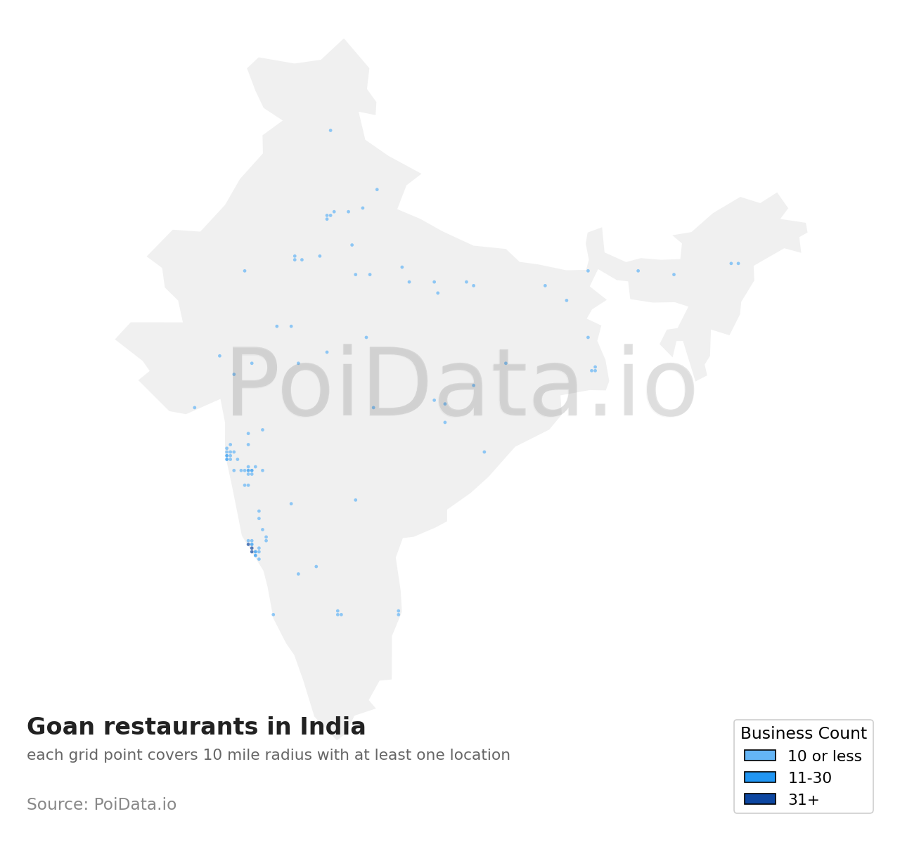 Goan restaurant density map for India