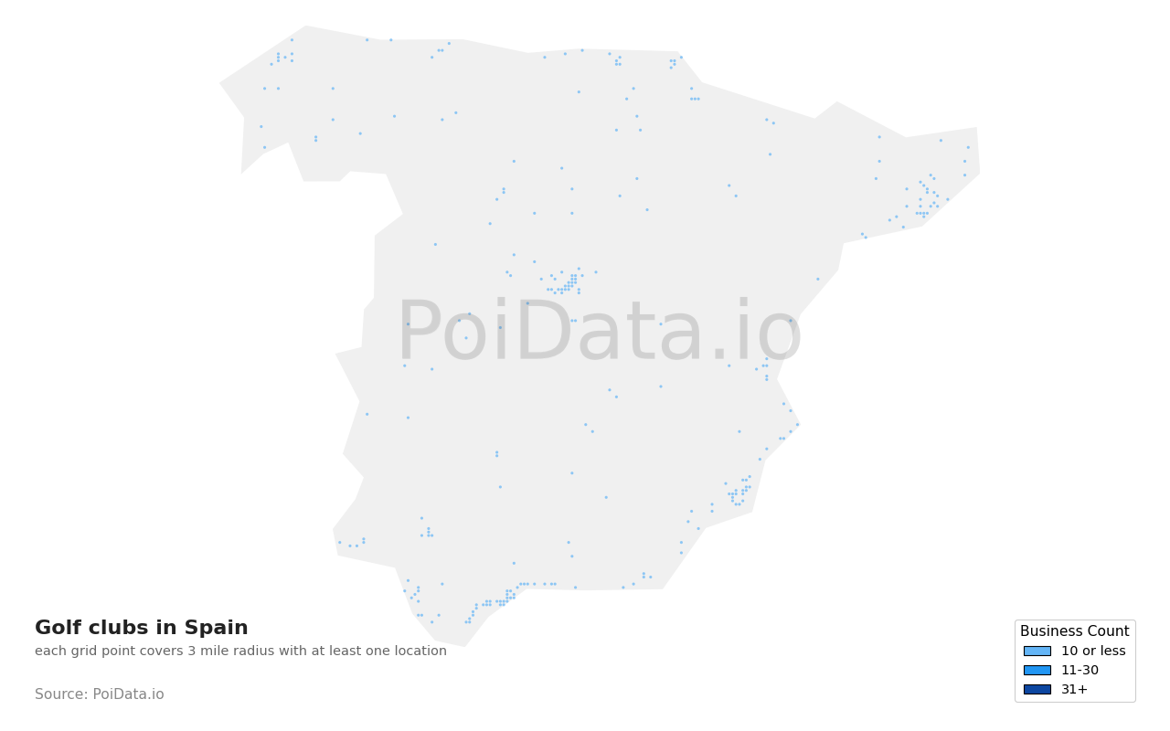 Golf club density map for Spain