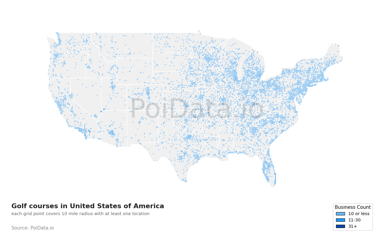 Golf course density map for Florida, United States
