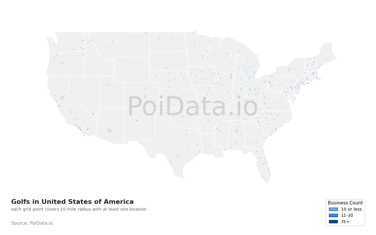 Golf density map for Washington, United States
