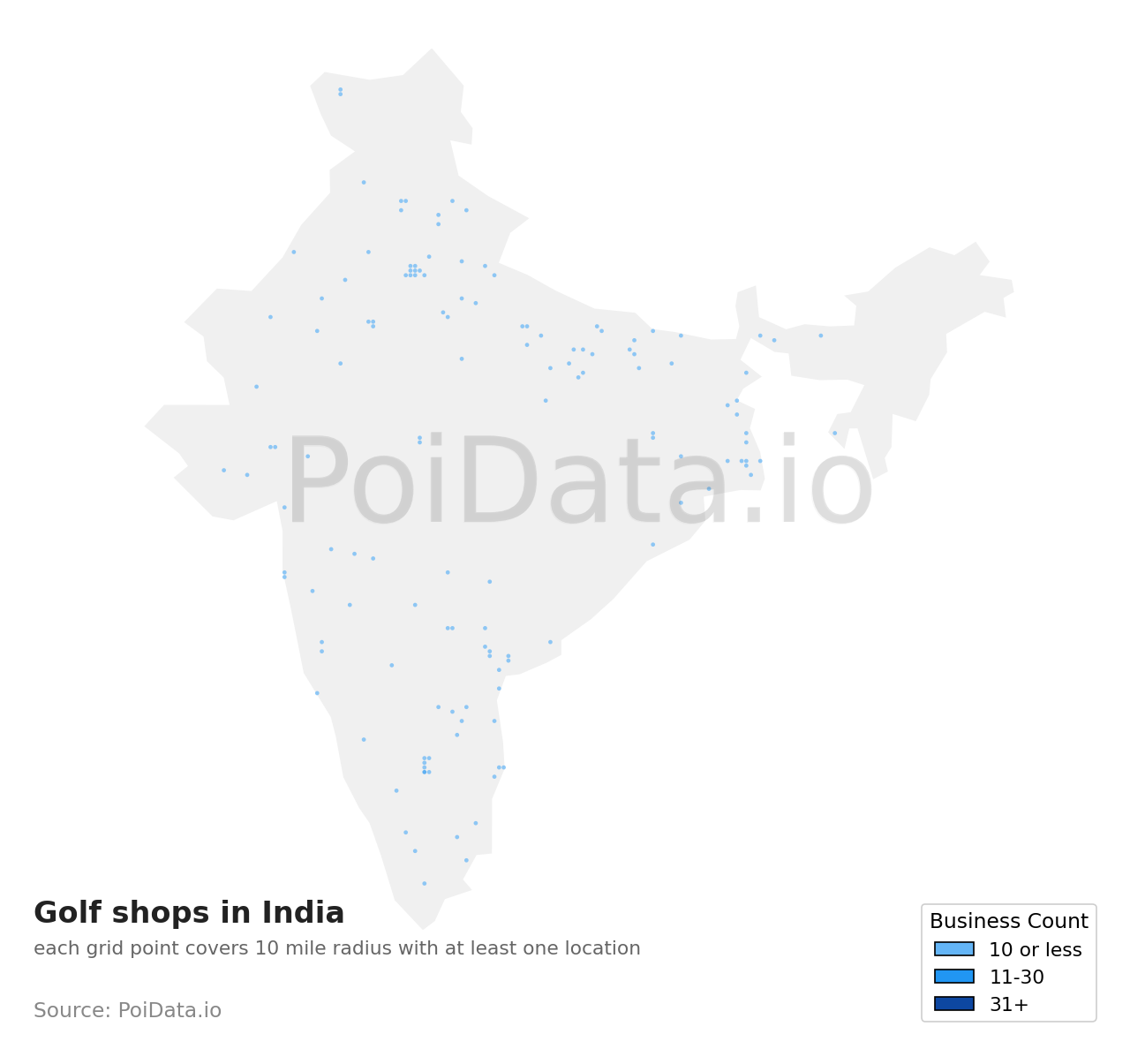 Golf shop density map for India