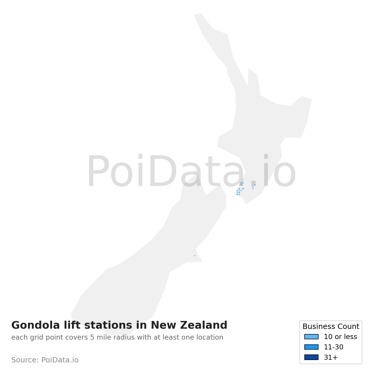 Gondola lift station density map for New Zealand