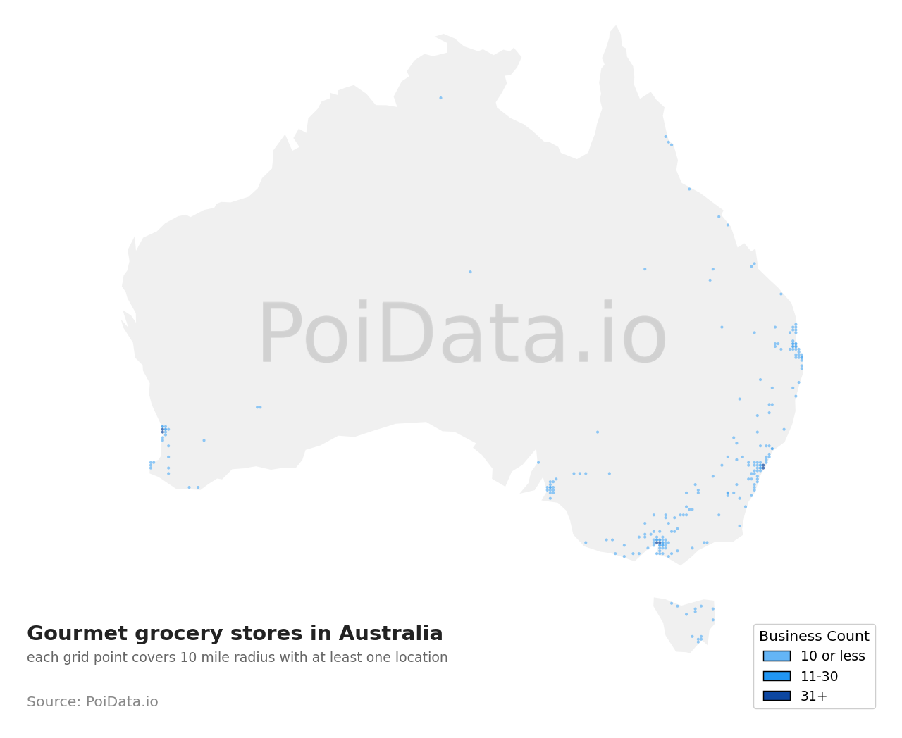 Gourmet grocery store density map for Australian Capital Territory, Australia