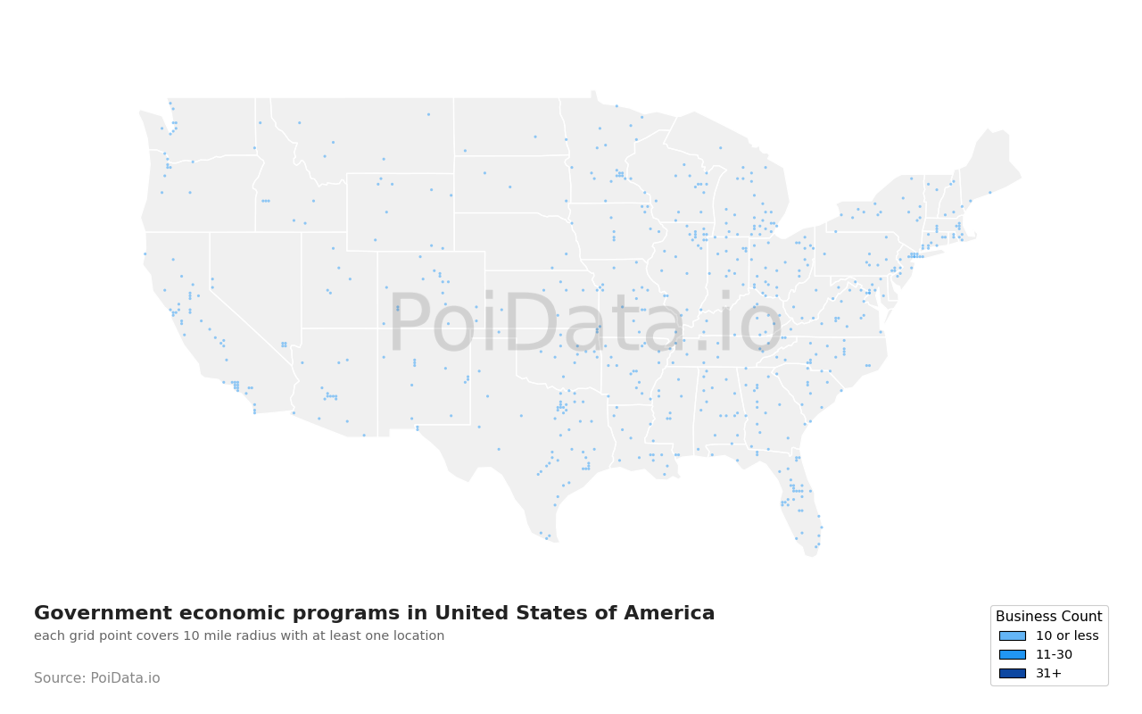 Government economic program density map for United States