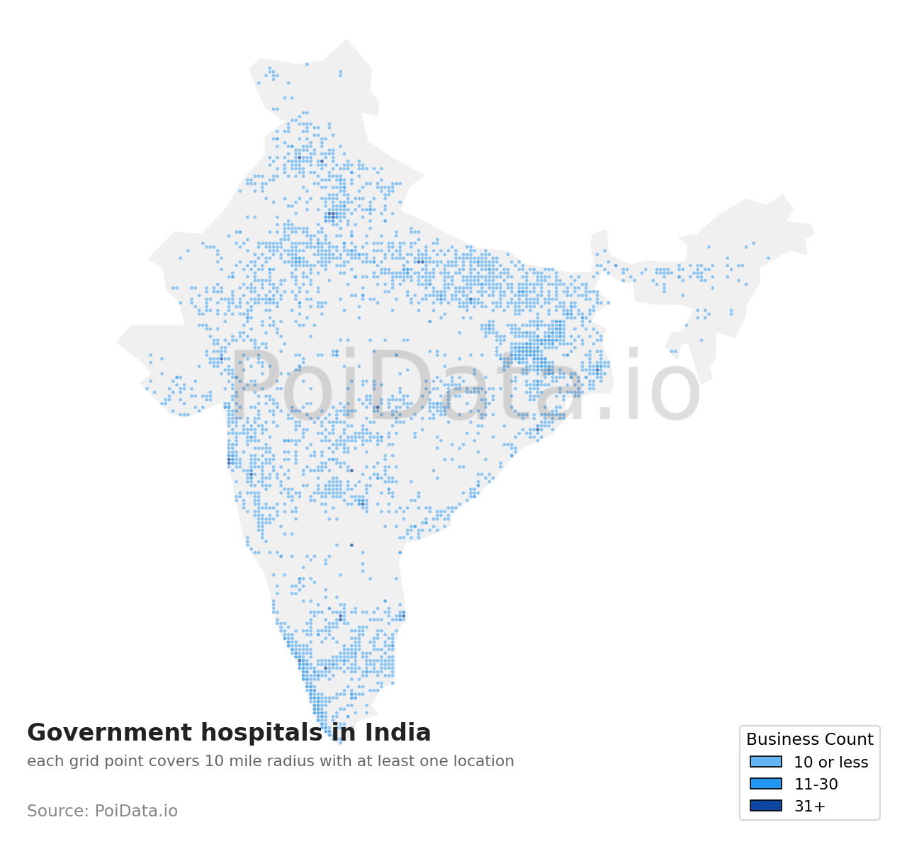 Government hospital density map for India