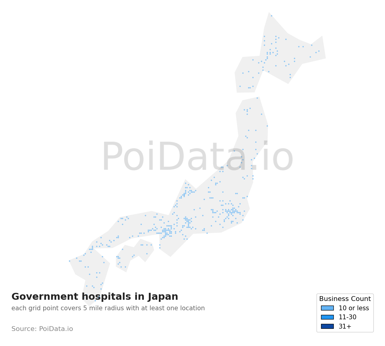 Government hospital density map for Japan