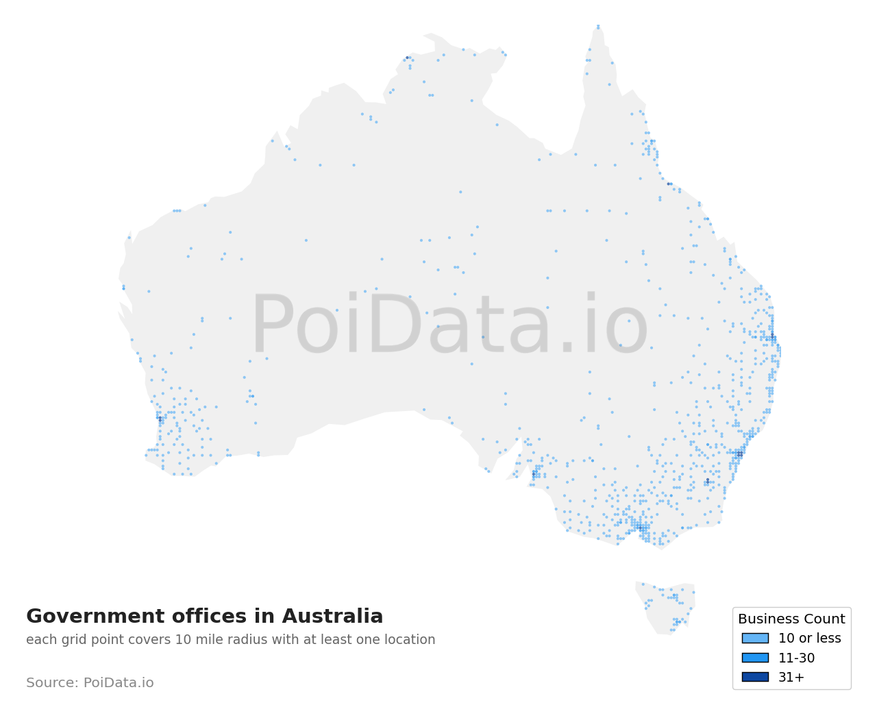 Government office density map for ACT, Australia