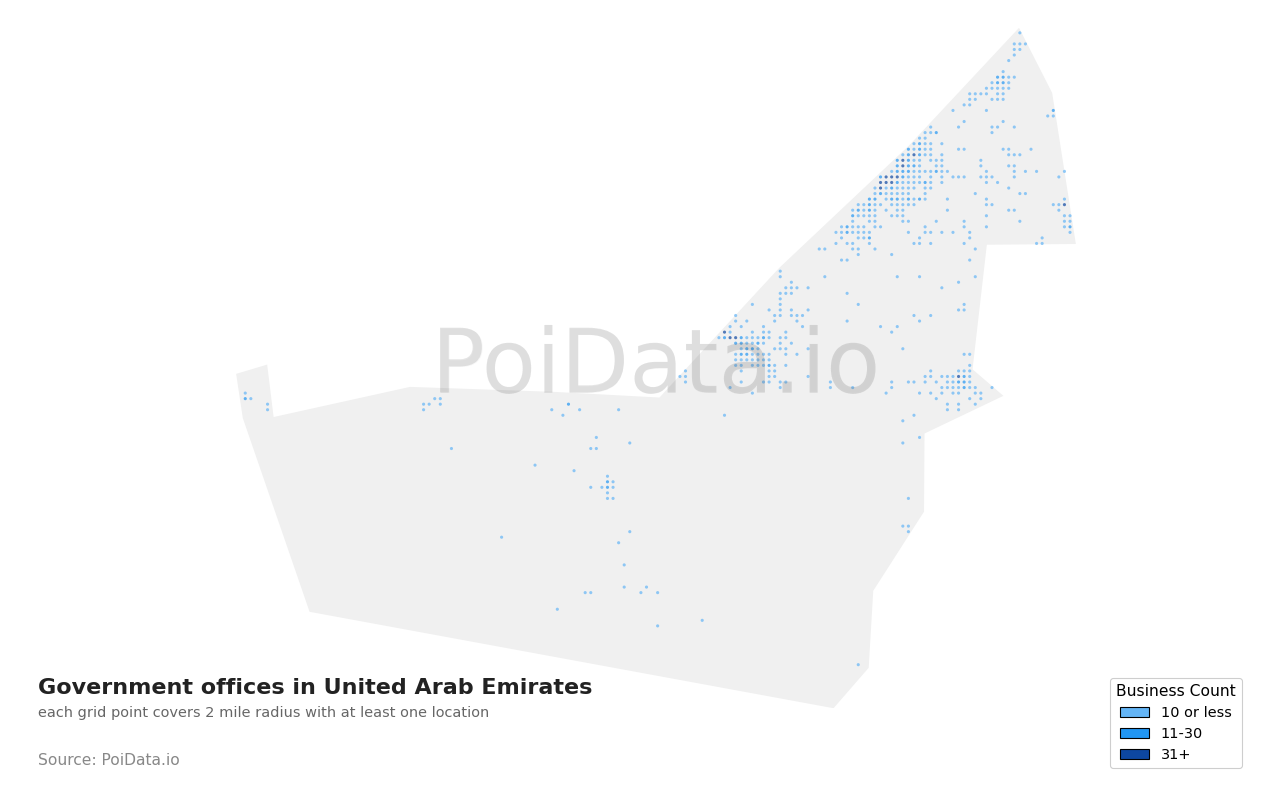Government office density map for United Arab Emirates